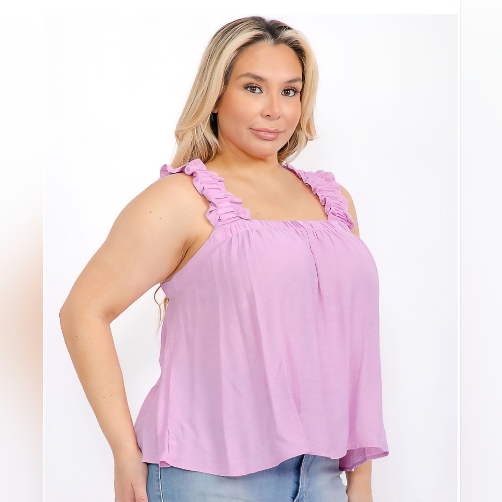 P118 NWT Perch Plus Size Back Tie Ruffled Pink Sleeveless Tunic Tank 1X 2X 3X - Picture 2 of 8